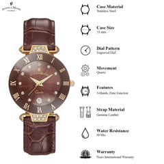 JACQUES DU MANOIR Coupole Fashion Swiss Made Analogue Brown Round Dial Women's Watch- RCP.81
