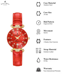 JACQUES DU MANOIR Coupole Fashion Swiss Made Analogue Red Round Dial Women's Watch- RCP.94
