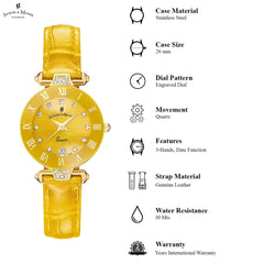 JACQUES DU MANOIR Coupole Fashion Swiss Made Analogue Yellow Round Dial Women's Watch- RCP.96