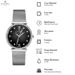 JACQUES DU MANOIR Cocktail Swiss Made Analogue Black Round Dial Women's Watch- SOCMI.05