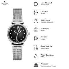 JACQUES DU MANOIR Cocktail Swiss Made Analogue Black Round Dial Women's Watch- SOCMI.06