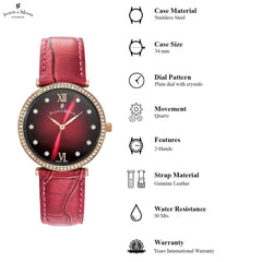 JACQUES DU MANOIR Cocktail Swiss Made Analogue Burgundy Round Dial Women's Watch- SOR.07