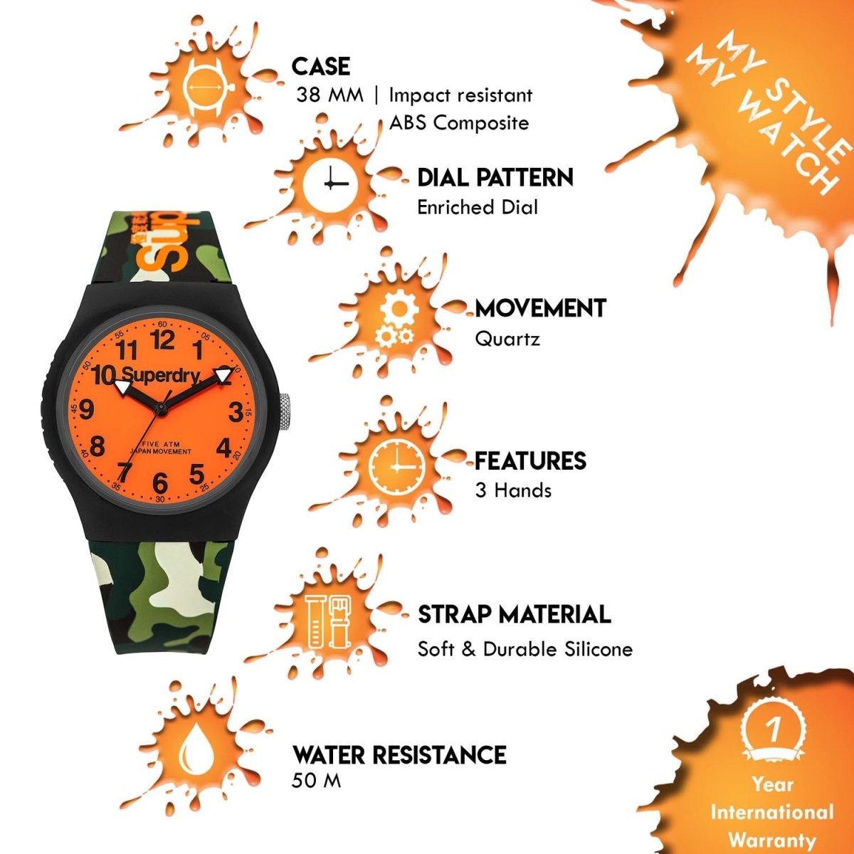 Superdry URBAN Quartz Orange Round Dial Women's Watch - SYG164NO