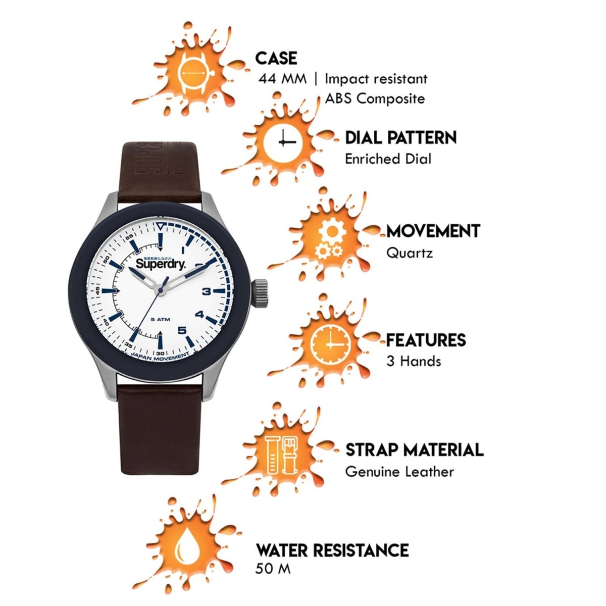 Superdry REBEL CHALLENGER Quartz White Round Dial Men's Watch - SYG231BR