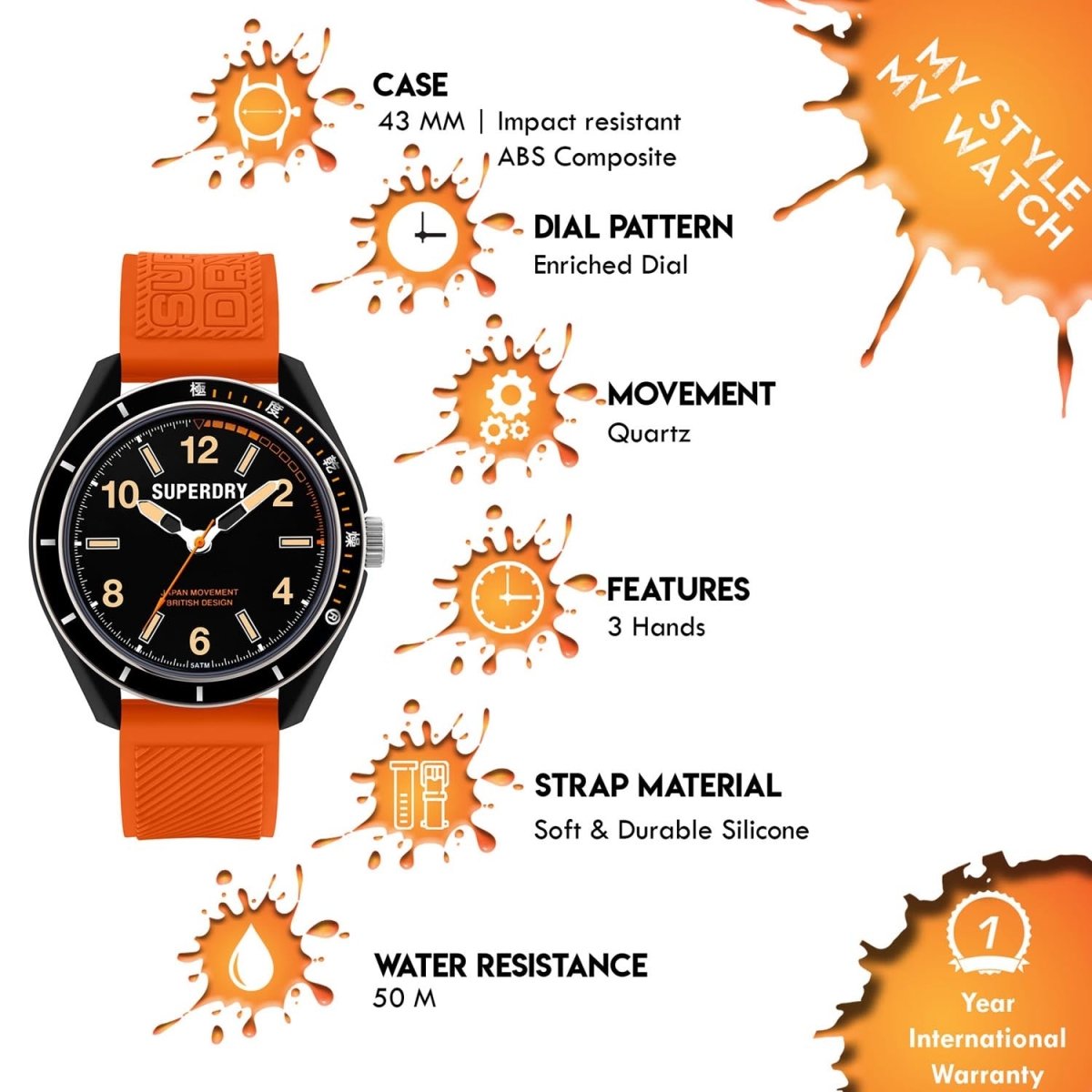 Superdry OSAKA DIVE Quartz Black Round Dial Men's Watch - SYG304O