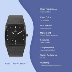 Obaku Lund Charcoal Quartz Black Square Dial Men's Watch- V102GDBBMB