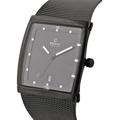 Obaku Lund Charcoal Quartz Black Square Dial Men's Watch- V102GDBBMB