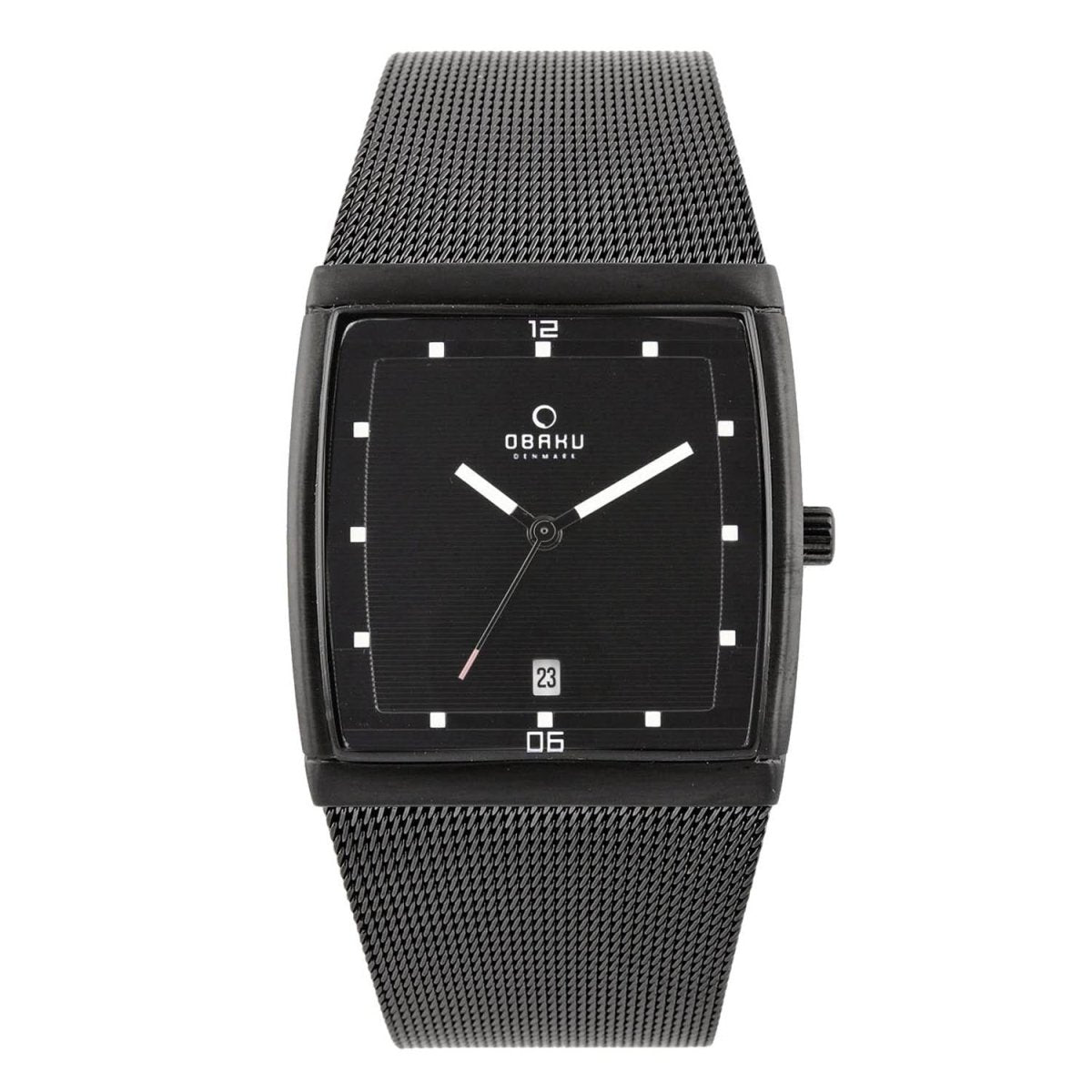Obaku Lund Charcoal Quartz Black Square Dial Men's Watch- V102GDBBMB