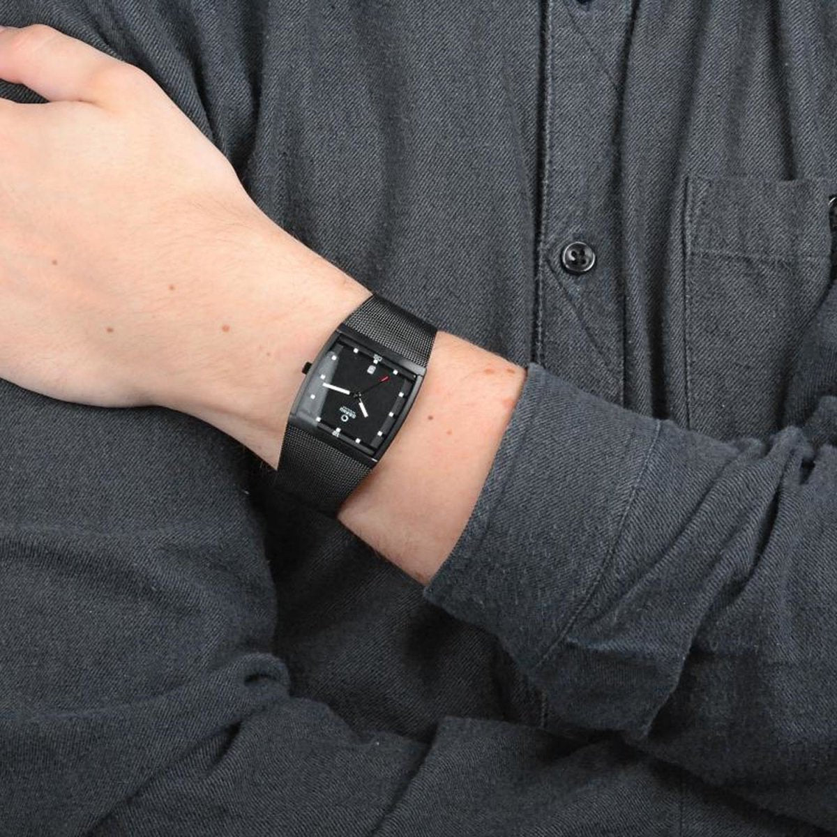 Obaku Lund Charcoal Quartz Black Square Dial Men's Watch- V102GDBBMB