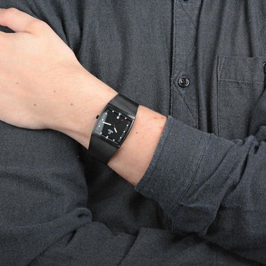 Obaku Lund Charcoal Quartz Black Square Dial Men's Watch- V102GDBBMB
