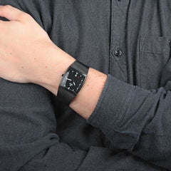 Obaku Lund Charcoal Quartz Black Square Dial Men's Watch- V102GDBBMB