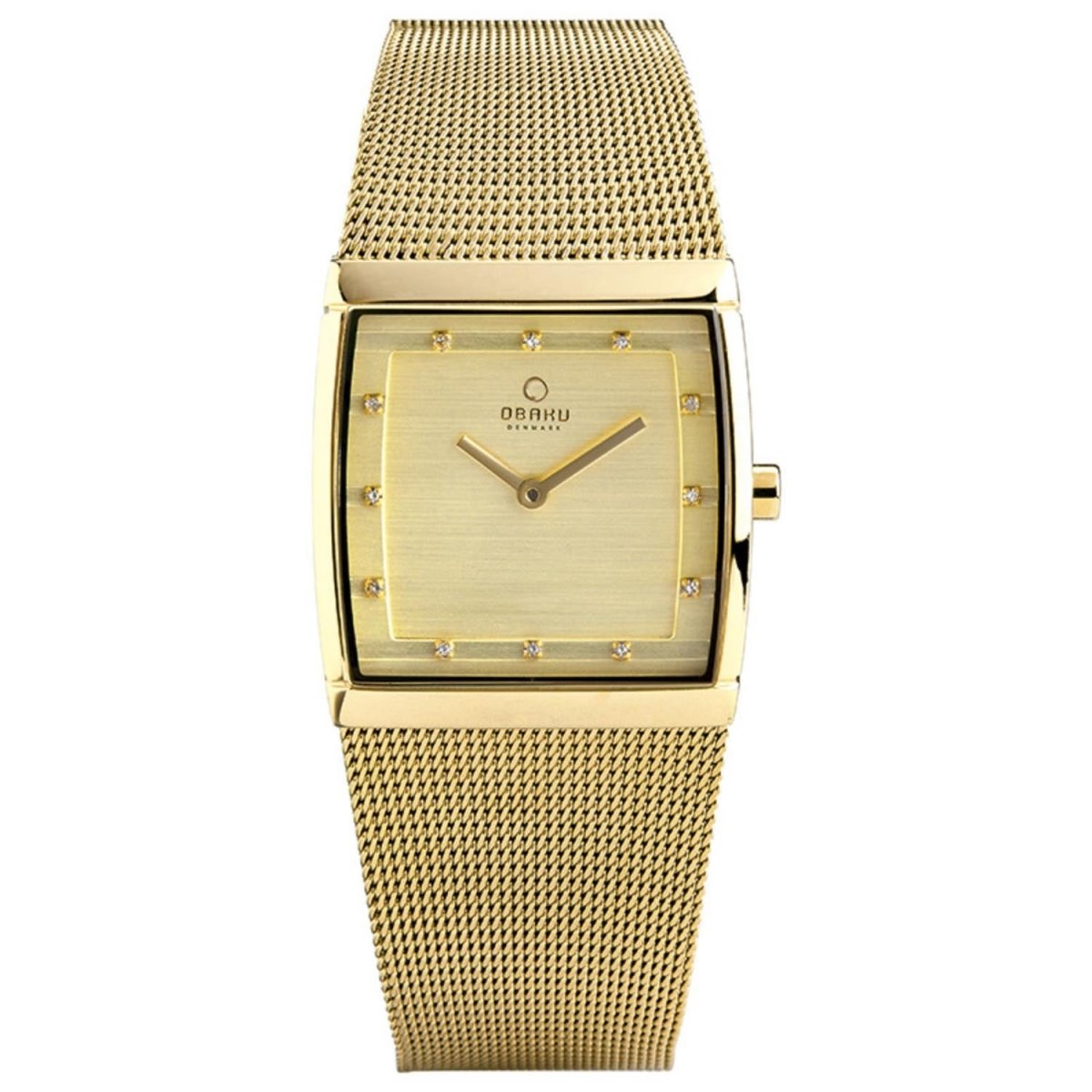 Obaku Lund Lille Gold Quartz Gold Square Dial Women's Watch- V102LXGGMG
