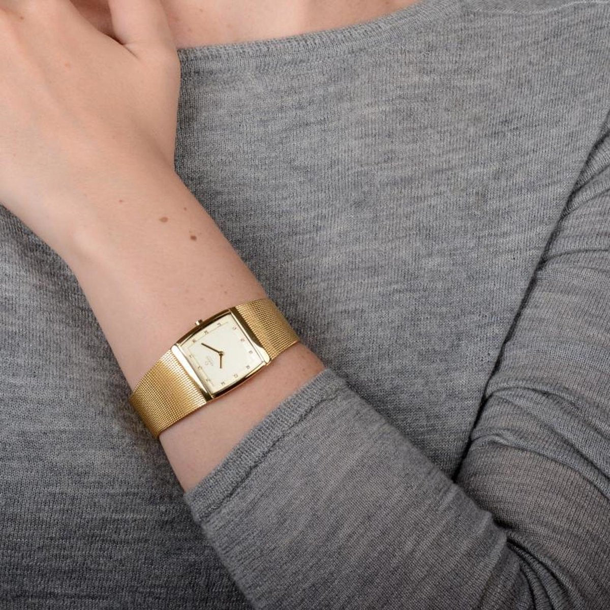 Obaku Lund Lille Gold Quartz Gold Square Dial Women's Watch- V102LXGGMG