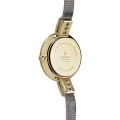 Obaku Siv Glimt Gold-Bi Quartz 5.9mm Slim Case Silver Round Dial Women's Watch- V129LEGIMC