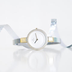 Obaku Siv Glimt Gold-Bi Quartz 5.9mm Slim Case Silver Round Dial Women's Watch- V129LEGIMC