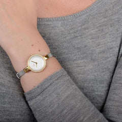 Obaku Siv Glimt Gold-Bi Quartz 5.9mm Slim Case Silver Round Dial Women's Watch- V129LEGIMC
