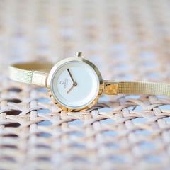 Obaku Siv Gold Quartz 5.9mm Slim Case Gold Round Dial Women's Watch- V129LXGGMG