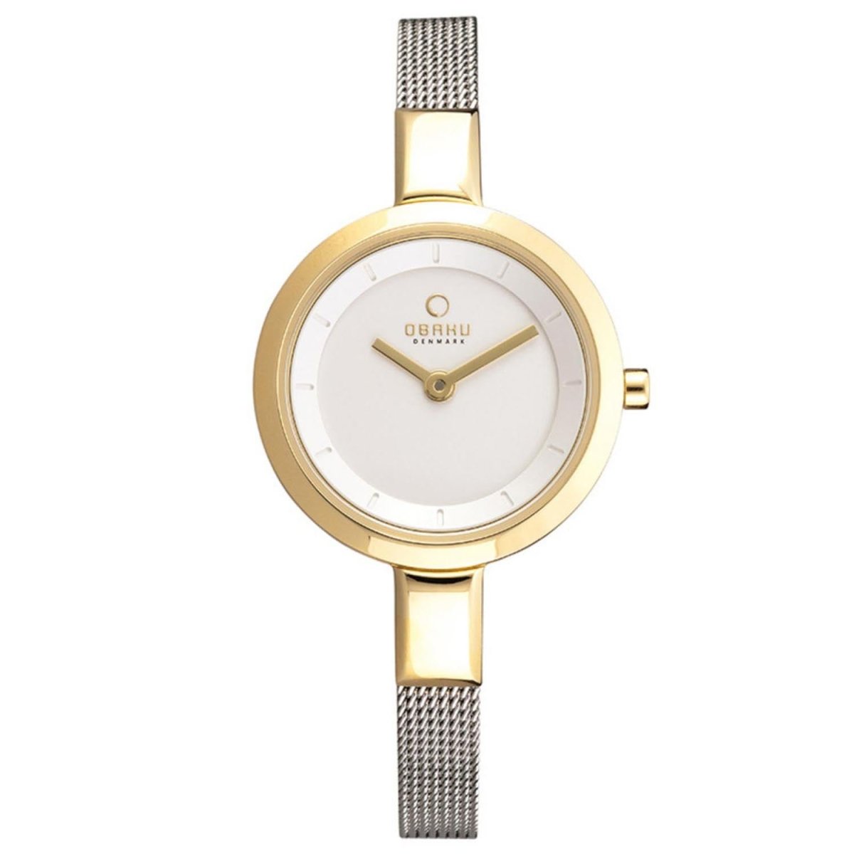 Obaku Siv Gold-Bi Quartz 5.9mm Slim Case Silver Round Dial Women's Watch- V129LXGIMC