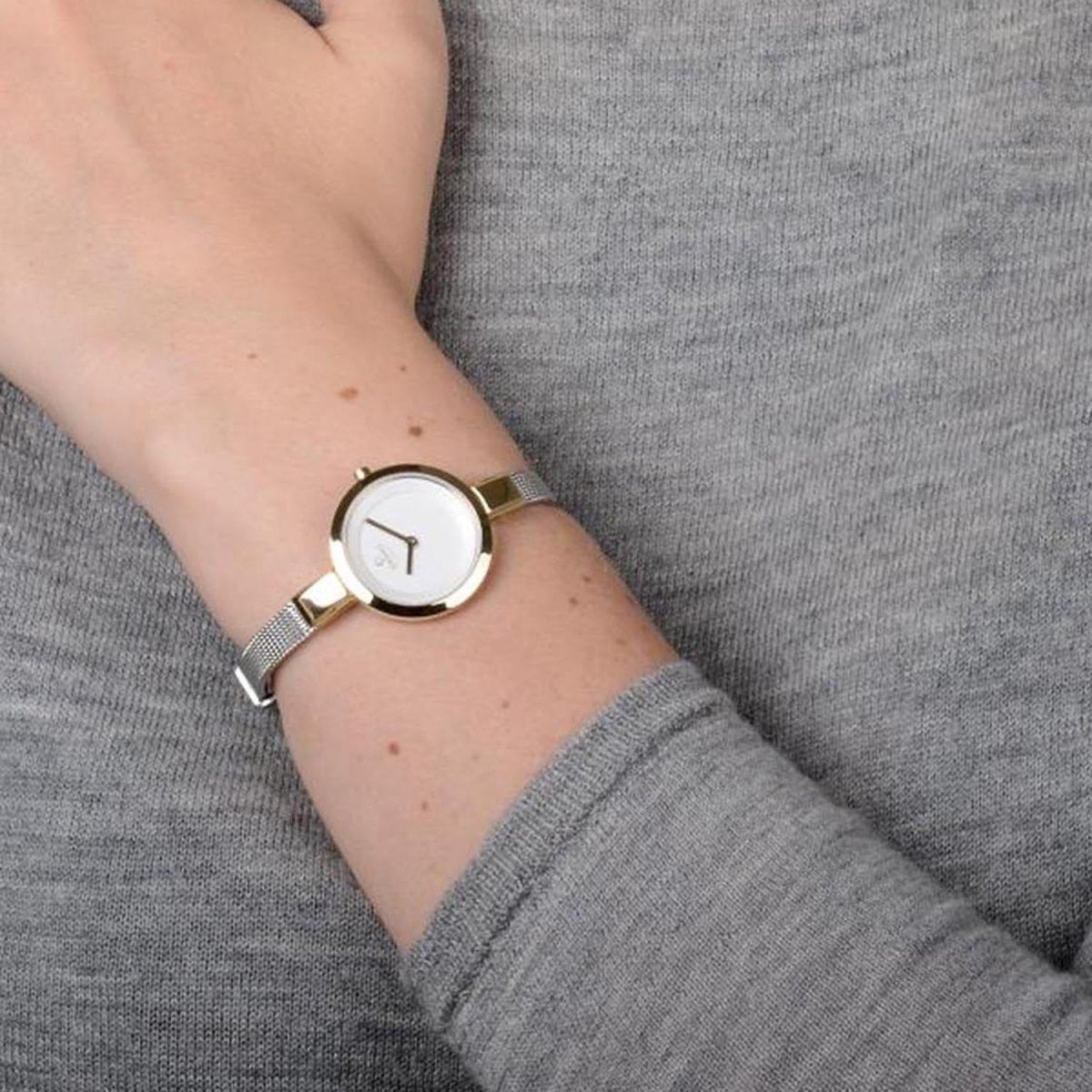 Obaku Siv Gold-Bi Quartz 5.9mm Slim Case Silver Round Dial Women's Watch- V129LXGIMC
