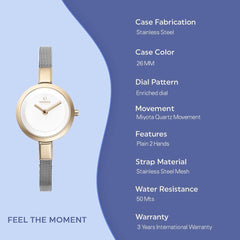 Obaku Siv Gold-Bi Quartz 5.9mm Slim Case Silver Round Dial Women's Watch- V129LXGIMC