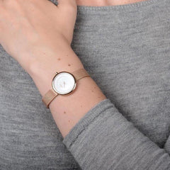 Obaku Stille Rose 6.2mm Slim Case White MOP Round Dial Women's Watch- V146LXVWMV