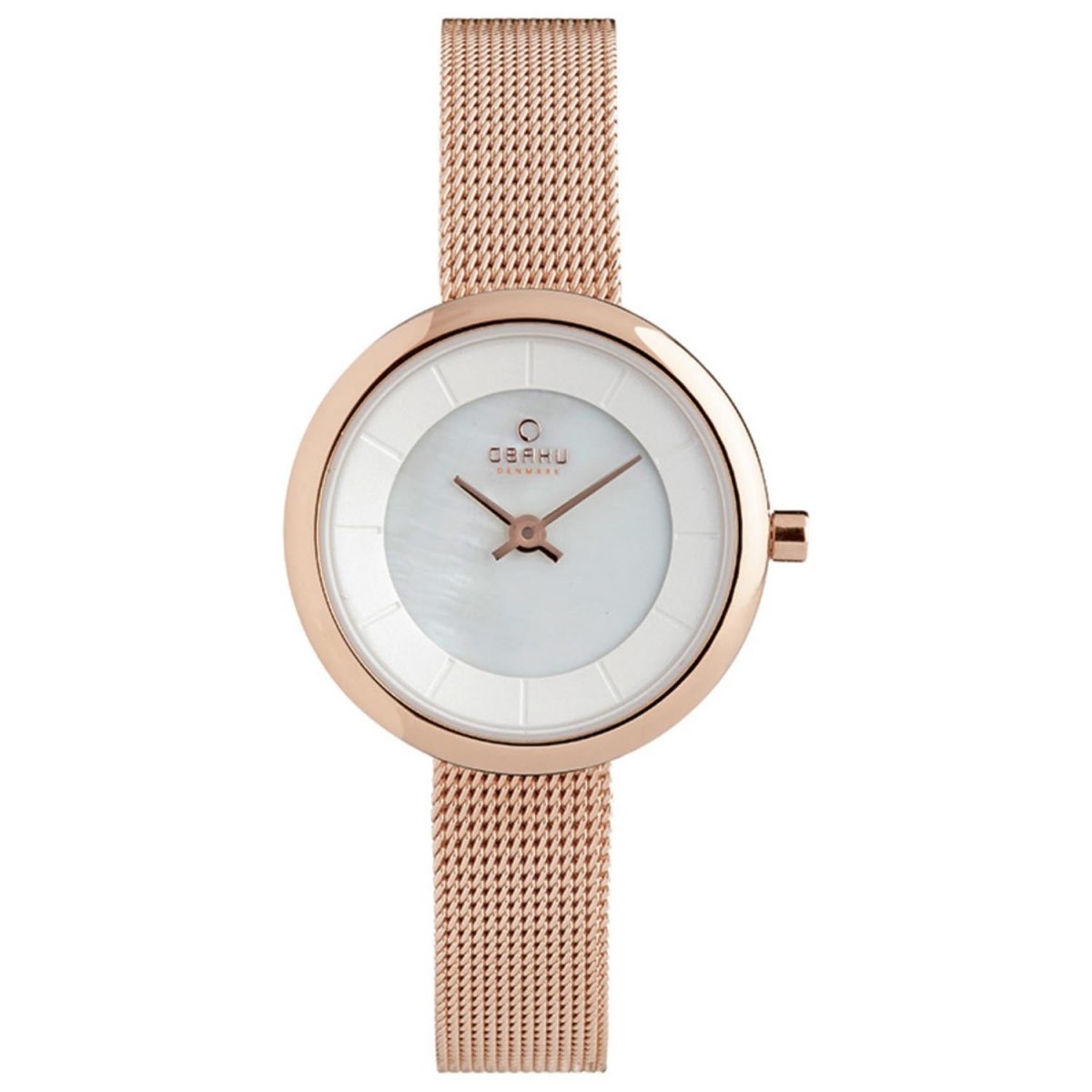 Obaku Stille Rose 6.2mm Slim Case White MOP Round Dial Women's Watch- V146LXVWMV