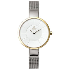 Obaku Sol Gold-Bi Quartz 5.8mm Slim Case Silver Round Dial Women's Watch- V149LXAIMC