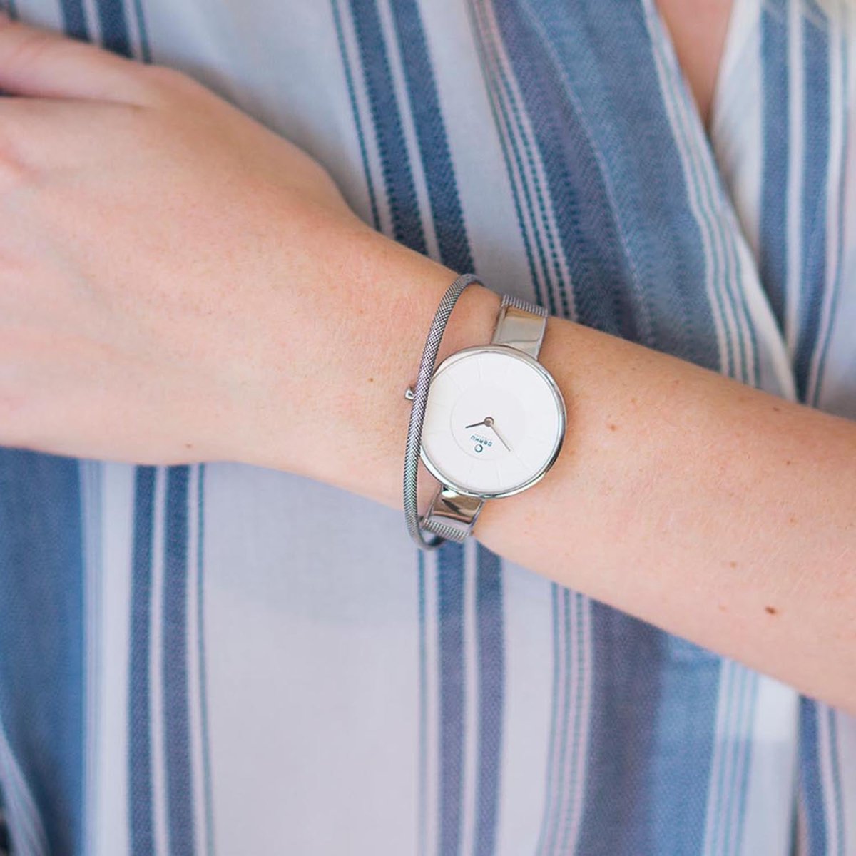 Obaku Sol Gold-Bi Quartz 5.8mm Slim Case Silver Round Dial Women's Watch- V149LXAIMC