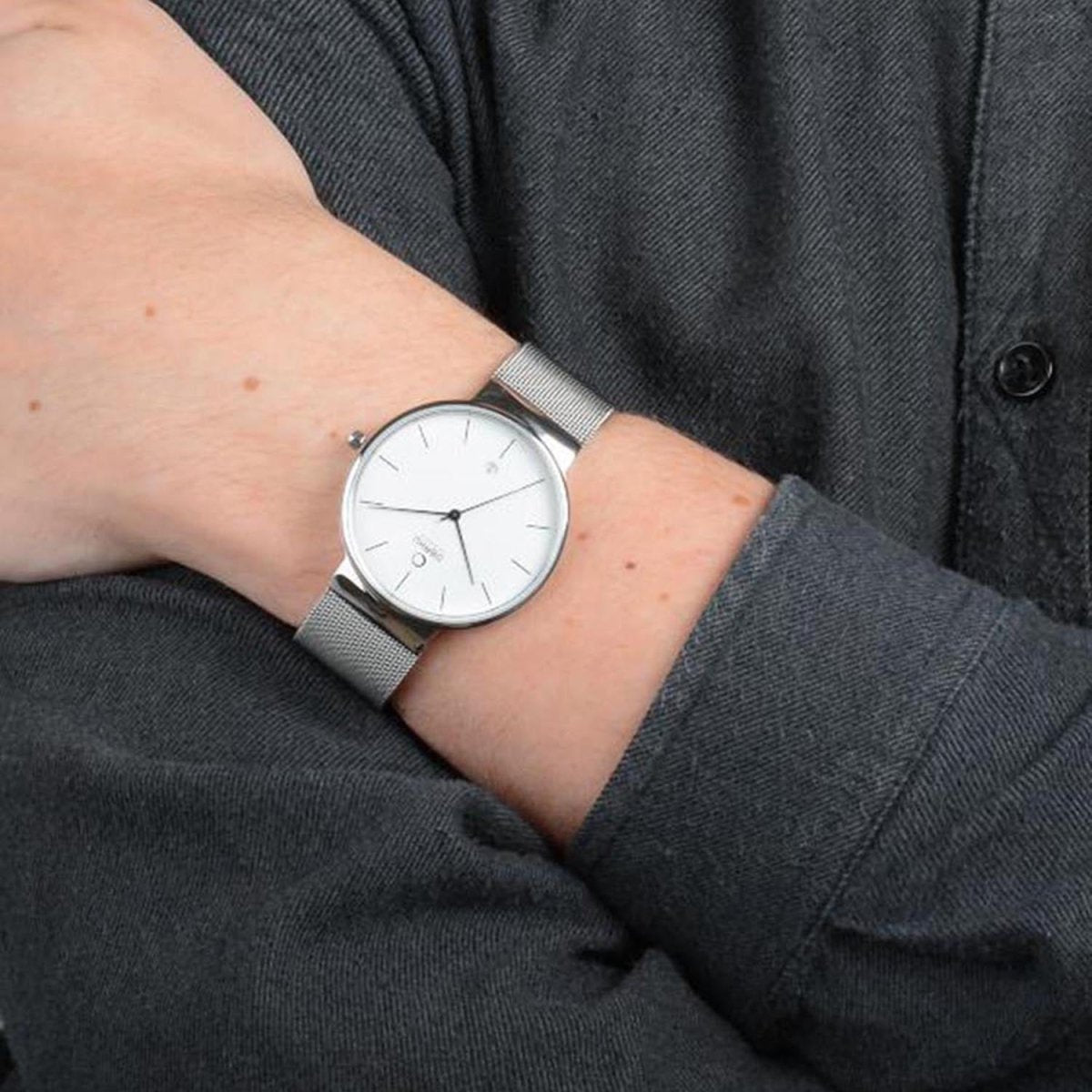 Obaku Klar Steel Quartz Silver Round Dial Men's Watch- V153GDCIMC
