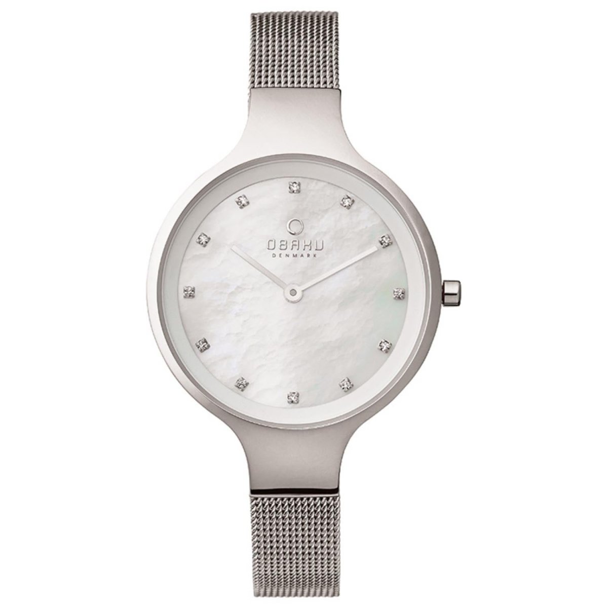 Obaku Sky Steel Quartz 6.4mm Slim Case White MOP Round Dial Women's Watch- V173LXCIMC