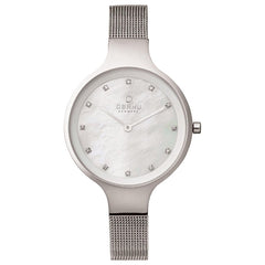 Obaku Sky Steel Quartz 6.4mm Slim Case White MOP Round Dial Women's Watch- V173LXCIMC