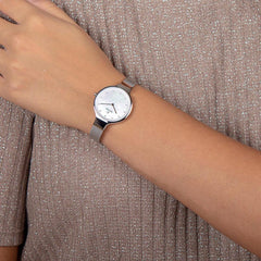 Obaku Sky Steel Quartz 6.4mm Slim Case White MOP Round Dial Women's Watch- V173LXCIMC