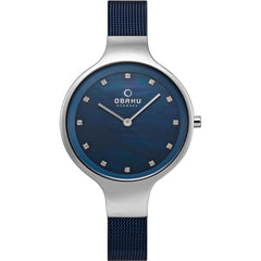 Obaku Sky Arctic Quartz 6.4mm Slim Case Blue MOP Round Dial Women's Watch- V173LXCLML