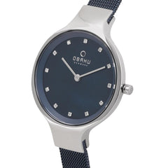 Obaku Sky Arctic Quartz 6.4mm Slim Case Blue MOP Round Dial Women's Watch- V173LXCLML