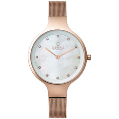 OBAKU Sky Rose Quartz Swarovski Crystal MOP Round Dial Women's Watch- V173LXVWMV