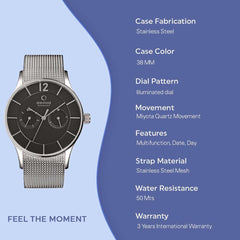 Obaku Vild Onyx Multifunction Black Round Dial Men's Watch- V175GMCBMC