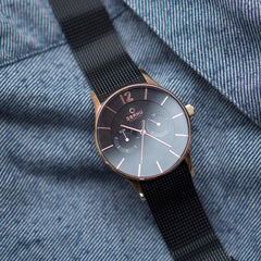 Obaku Vild Night Multifunction Black Round Dial Men's Watch- V175GMVBMB