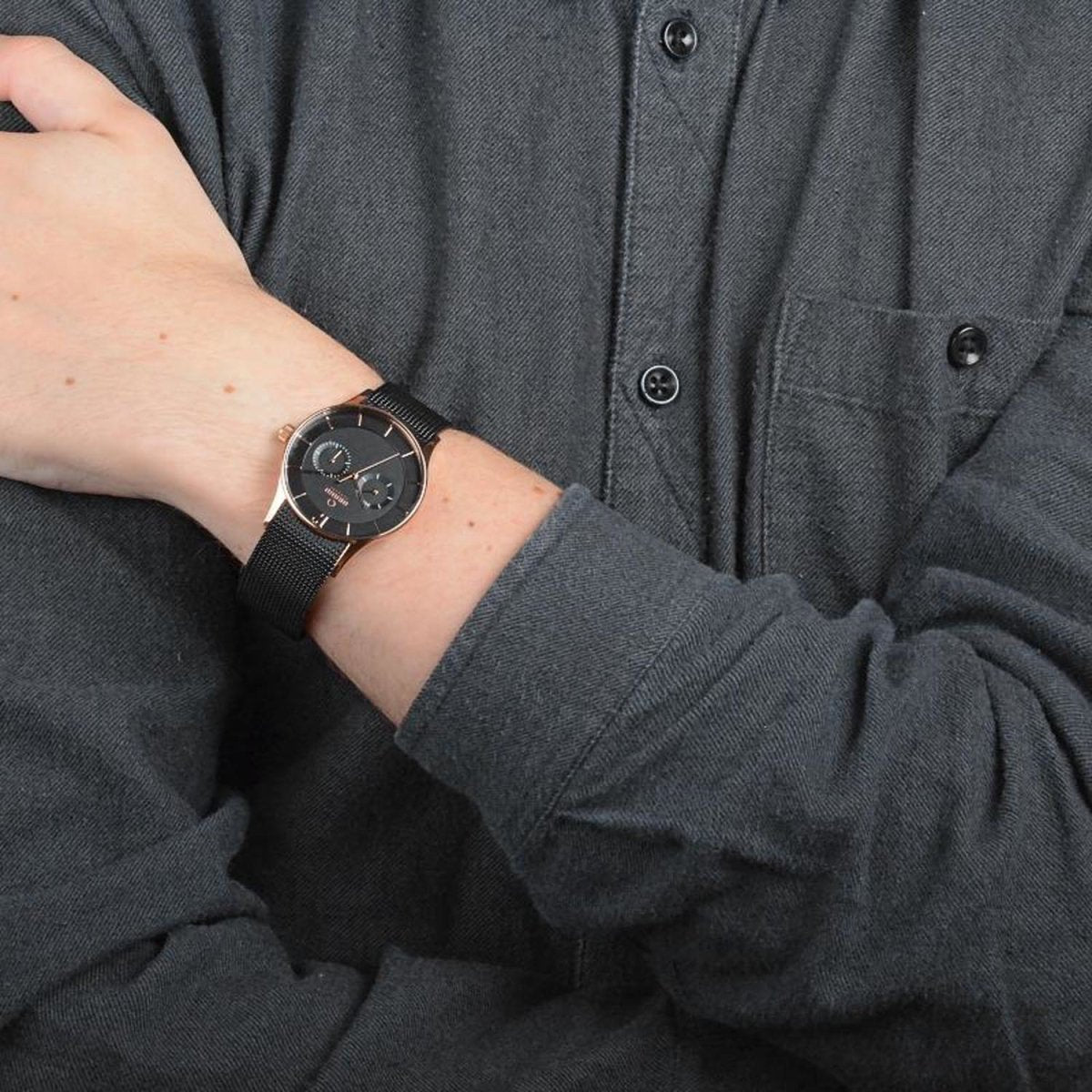 Obaku Vild Night Multifunction Black Round Dial Men's Watch- V175GMVBMB