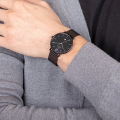 OBAKU Toft Charcoal Quartz Black Round Dial Men's Watch- V181GDBBMB