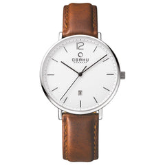 Obaku Toft Mocha Quartz White Round Dial Men's Watch- V181GDCWRN