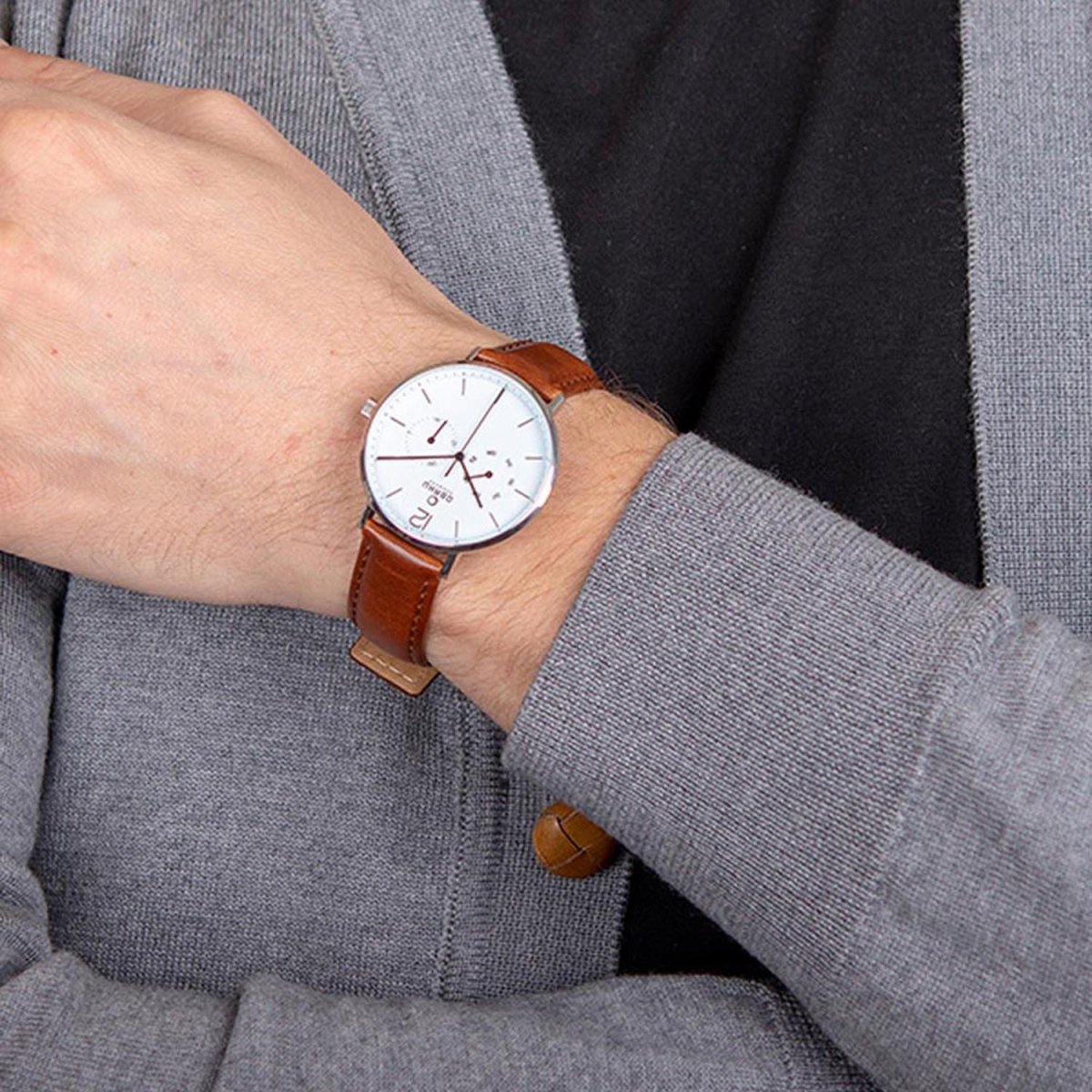 Obaku Flod Mocha Multifunction White Round Dial Men's Watch- V182GMCWRN