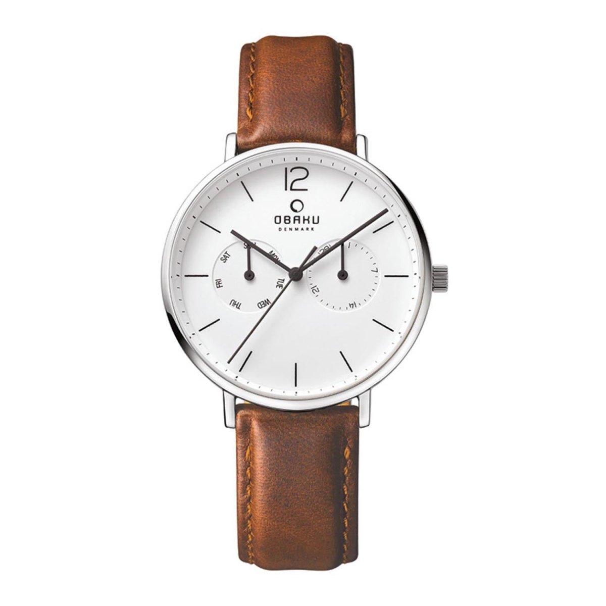 Obaku Flod Mocha Multifunction White Round Dial Men's Watch- V182GMCWRN
