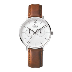 Obaku Flod Mocha Multifunction White Round Dial Men's Watch- V182GMCWRN