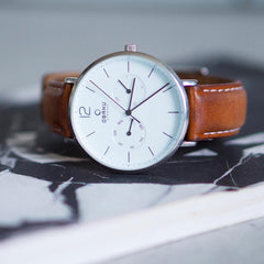 Obaku Flod Mocha Multifunction White Round Dial Men's Watch- V182GMCWRN