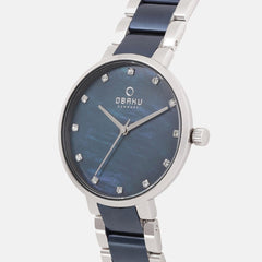 Obaku Glad Bluesteel Quartz 6.7mm Slim Case Blue MOP Round Dial Women's Watch- V189LXCLSL