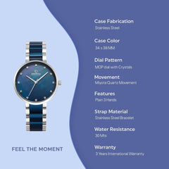 Obaku Glad Bluesteel Quartz 6.7mm Slim Case Blue MOP Round Dial Women's Watch- V189LXCLSL