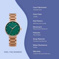 Obaku Glad Fern Quartz 6.7mm Slim Case Green Round Dial Women's Watch- V189LXVESV