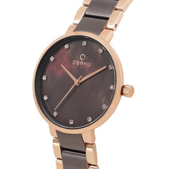 OBAKU Glad Crepe Quartz Swarovski Crystal MOP Round Dial Women's Watch- V189LXVJSJ