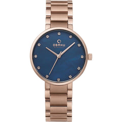 OBAKU Glad Lapis Quartz Swarovski Crystal MOP Round Dial Women's Watch- V189LXVLSV