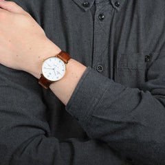 Obaku Rislen Chestnut Quartz White Round Dial Men's Watch- V190GDGWRN
